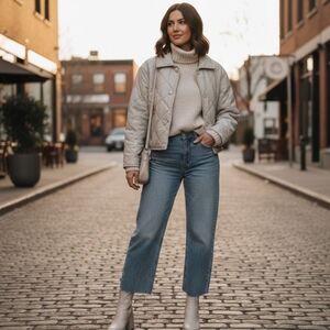 NWOT NOIZE Alana Quilted Vegan Leather Cropped Jacket Cream Large